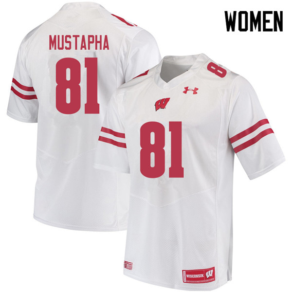 Women #81 Taj Mustapha Wisconsin Badgers College Football Jerseys Sale-White